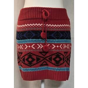 Sweater Skirt Red Blue Knit Fair Aisle Adjustable Belt Soft Comfortable Size XL